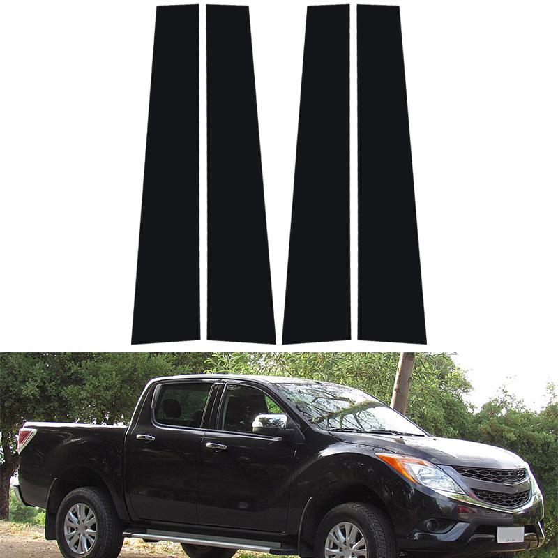 4Pcs Glossy Black PC Material Mirror Effect Car Door Window Center Middle BC Pillar Post Column Cover Trim Fit For Mazda BT-50 2010-2015