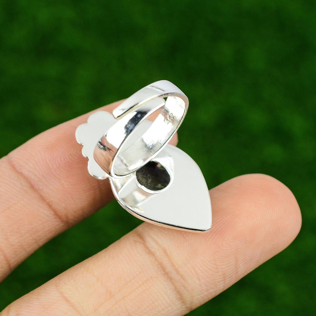 Natural Chevron Amethyst Promise Flower Adjustable Ring 925 Silver For Girls