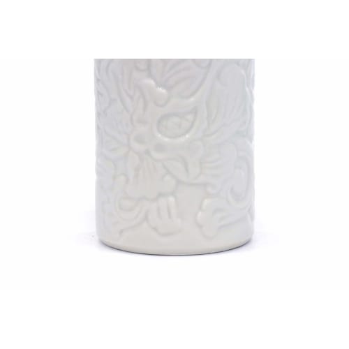 Yamakou Japanese Ceramic White Porcelain Arabesque Design, 7-inch (2-piece) Cylindrical Vase for Buddhist Altar Flowers, Approx. 21cm H X 8.7cm D