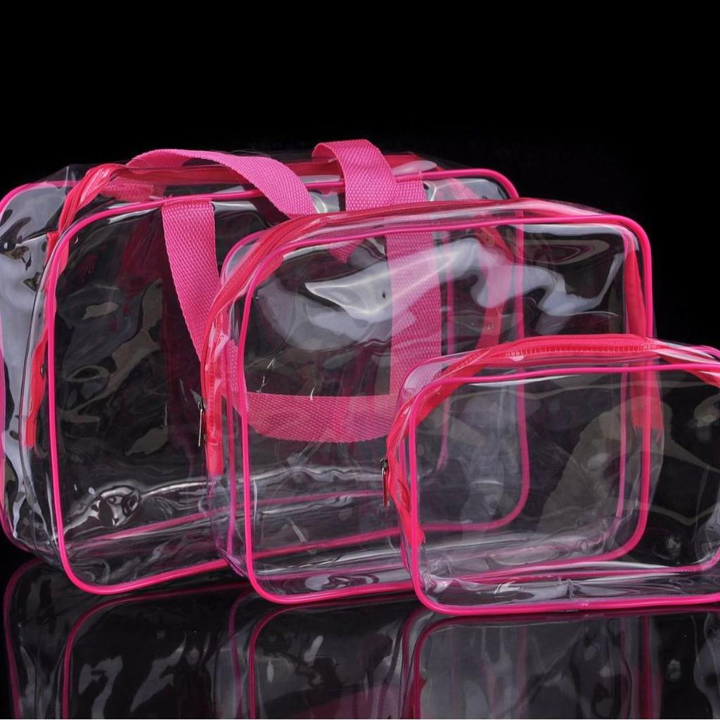 Clear PVC Toiletry and Makeup Bag Set (3-Pack) - Waterproof Storage for Beach Toys (Large)