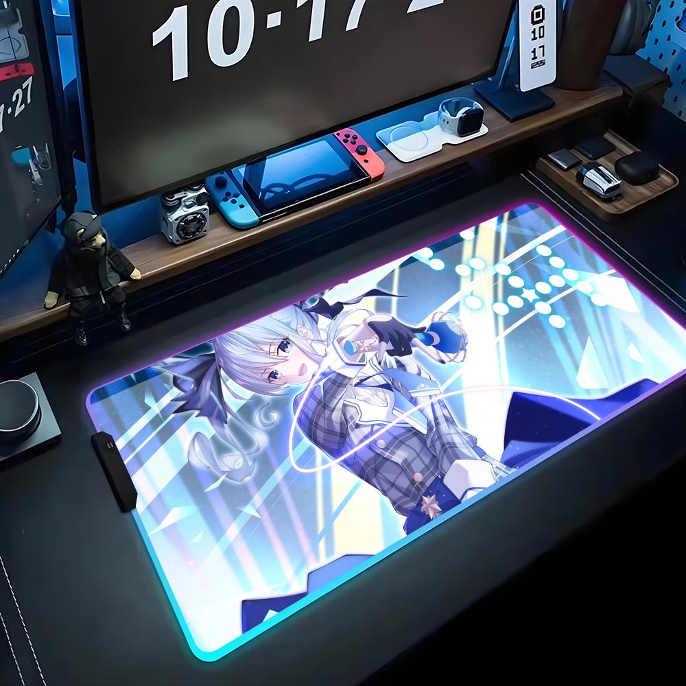 Suisei Hoshimachi Mouse Pad RGB Gaming Mousepad Big LED Pad PC Desk Mat Luminous Mouse Pad Large Keyboard Mats Table Rug With