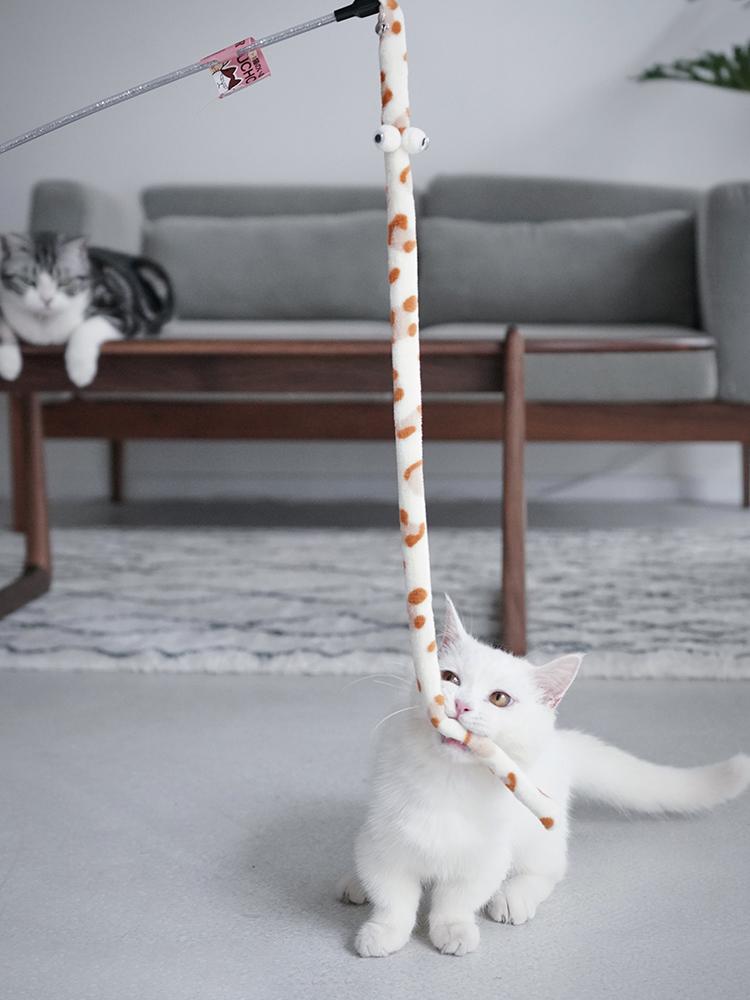 Katzenspielzeug mit Federn, Katzen-Teaser-Zauberstab, interaktives Katzenspielzeug, lustige Raupe, bunter Stab, Teaser-Zauberstab, Katzenzubehör für Haustiere