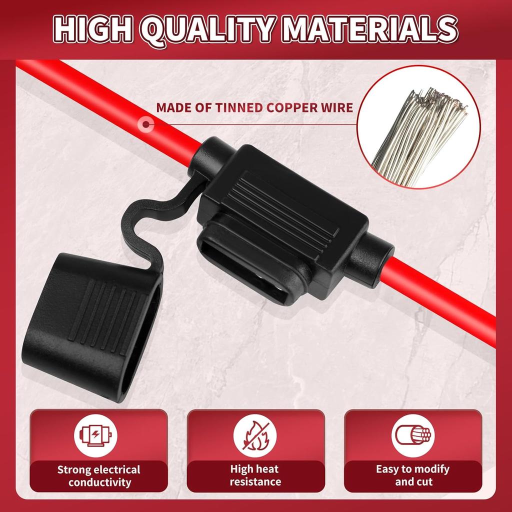 Inline Fuse Holder 12V 2 Pack, Extended Version 12 AWG Waterproof Blade Fuse Holder 13.8 Inch, in Line Fuse Holders 12V with 2 Pcs Standard Car Fuses