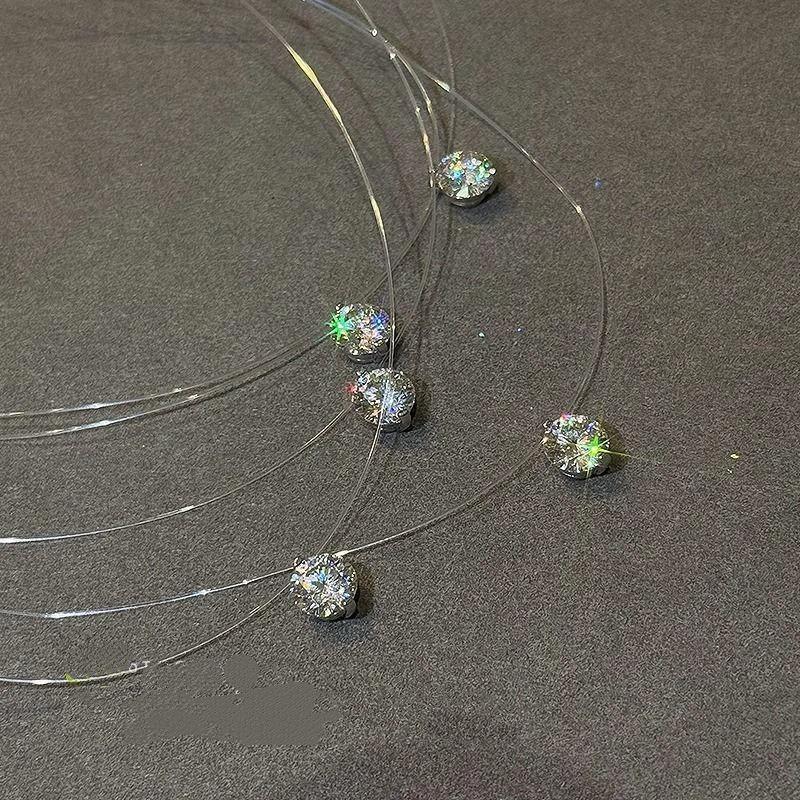 Minimalist Invisible Fish Line Choker Shiny Crystal Zircon Pendant Clavicle Necklace for Women Party Jewelry