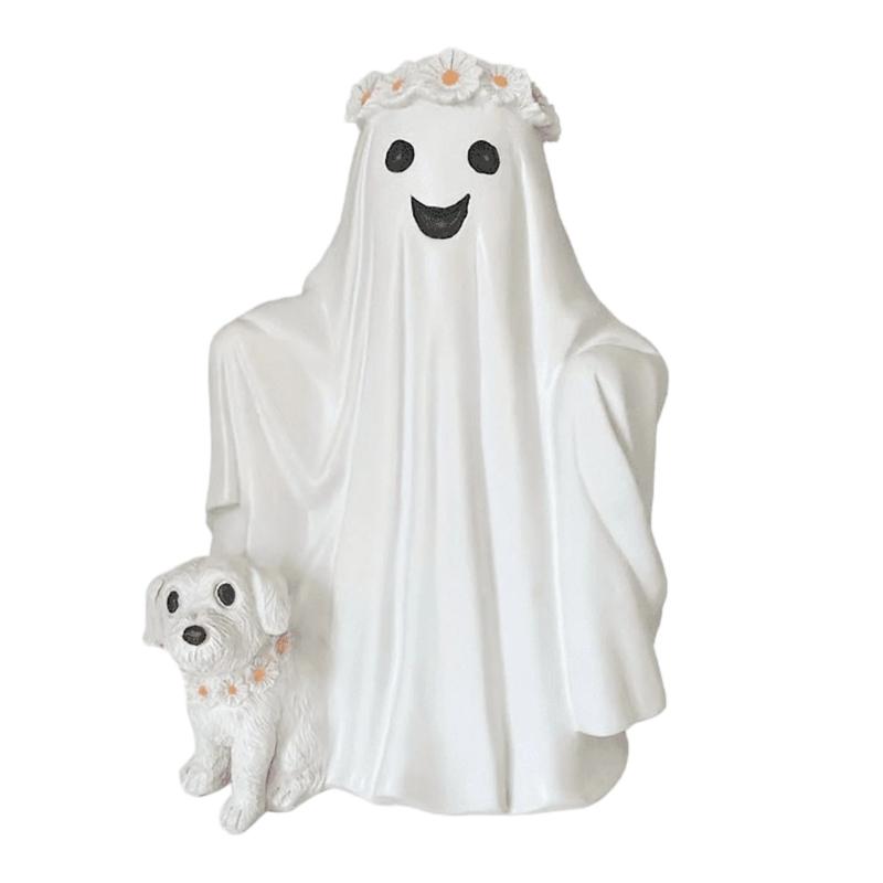 Resins Dog Ghostly Statues Miniature Landscape Halloween Ghostly Figurines Small Monsters Sculptures Garden Decors белый