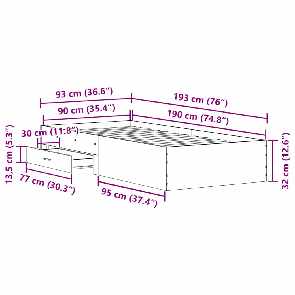 Artisan Oak Storage Bed Frame 90 x 190 cm Particleboard
