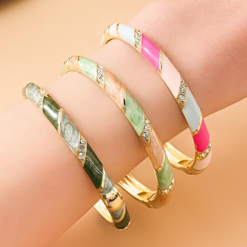 Enamel Vintage Cloisonne Bangle Lines Shape Women's Hand Bracelet Chinese Crystal Bangle Ladies