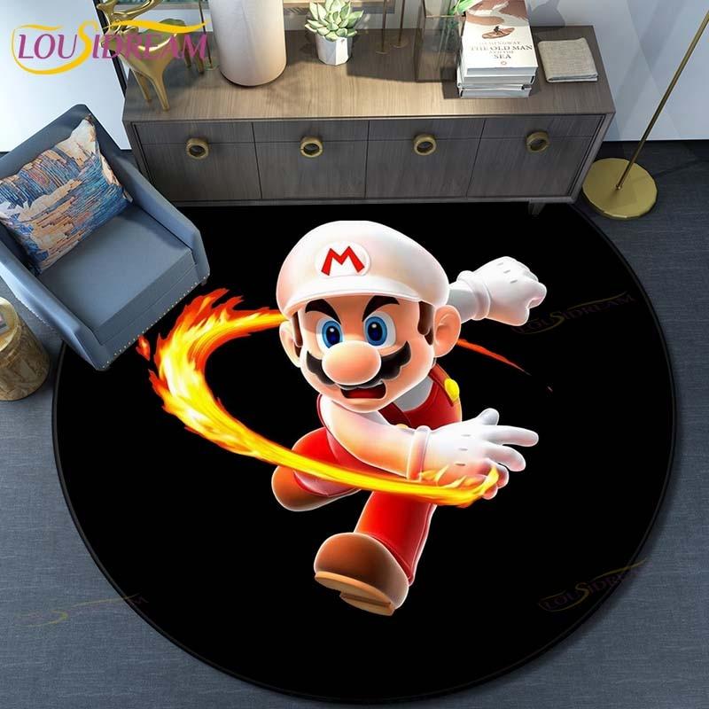 Cartoon Mario Bros Round Carpet Floor Mat Bedroom Flannel Animal Rug Anti-Slip Baby Play Mat Kids Room Decoration Mats