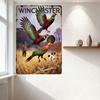 Vintage Winchester Metal Tin Sign, Rustic Pheasant Hunting Scene with Man & Dog, Retro Country Home Decor for Man Cave Cafe Bar