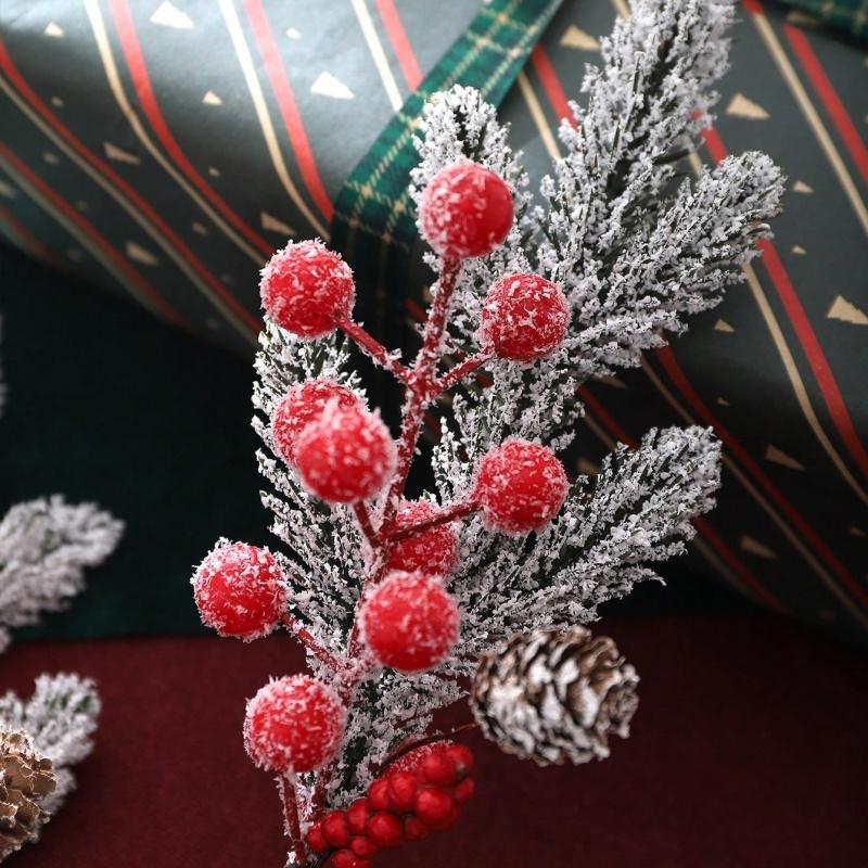 1/2Pcs Christmas Decoration Artificial Pine Branches Holly Berries Red Berry Branches for Christmas Tree Wreath Gifts Decoration