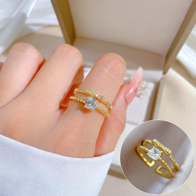 Micro-Inlaid Zircon Fashion Open Ring - Adjustable Luxury Index Finger Jewelry for Women
