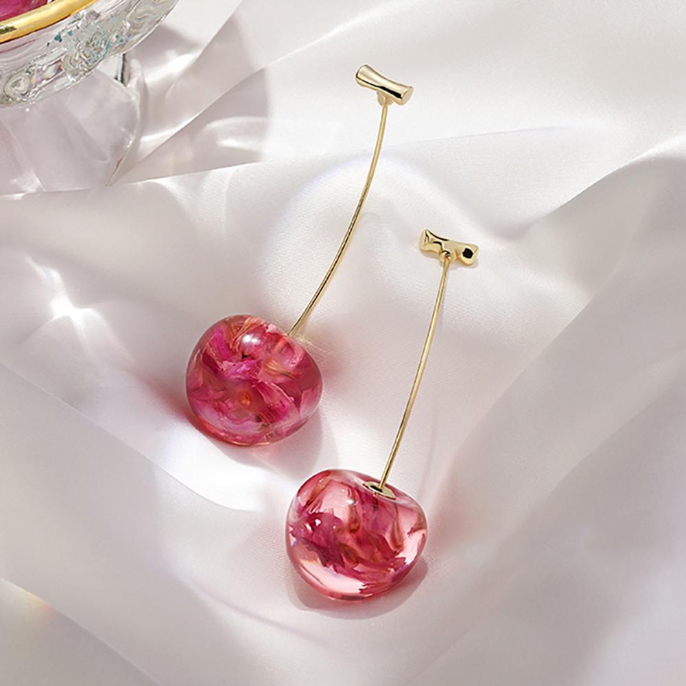 2022 New Design Acrylic Cherry Shaped Drop Earrings for Women Sweet Girls Cute Brincos Line Pendientes Fruit Jewelry