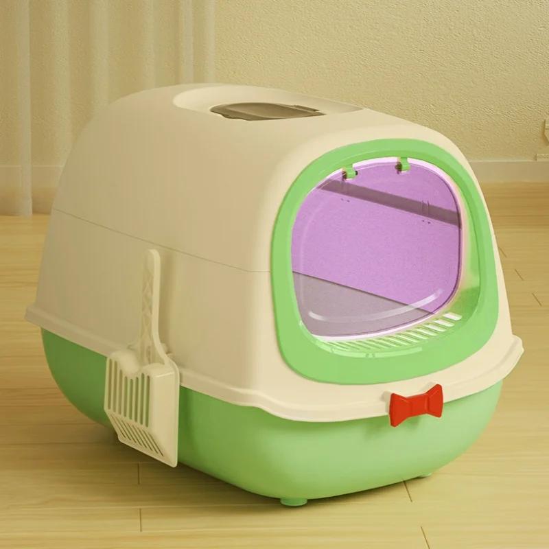 Large Capacity Cat Litter Box Pet Sandbox Splashproof UV Sterilized Cat Toilet Cleaning Basin Pet Cat Toilet Kitten Tray Bedpans