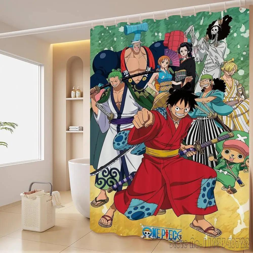 Shower Curtain One Piece Luffy Straw Hat Anime Waterproof Fabric Bathroom Curtain With Hooks, Cartoon Bath Curtain For Home Deco