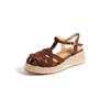 5Cm simple retro style woven hollow T-buckle with casual straw woven thick-soled wedge heel bag head sandals Roman shoes