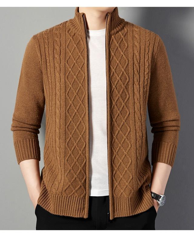 Autumn Pure Wool Cardigan, Men'S Zip-Up Jacket, Youth Men'S Casual Long-Sleeve Outerwear, Stand-Collar Warm Jacket For Men