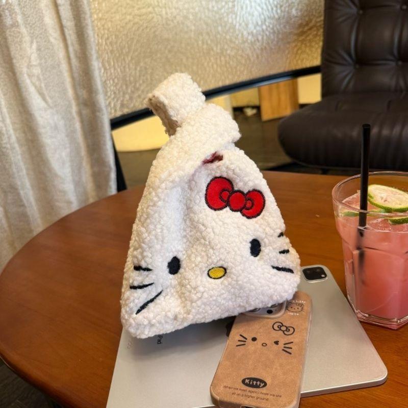 New Hello Kitty Women s Shoulder handbag Cute Cat handbag lamb plaid pattern Women s shoulder handbag Mini Kawaii Shoulder Bag