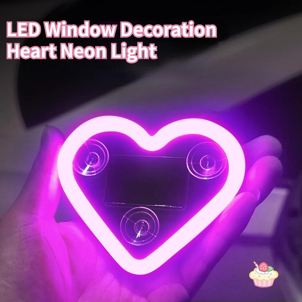 Car Solar Heart Shaped Atmosphere Light USB Charging Wiring Free LED Neon Lamp For Triangle Window Interior Decoration Gift