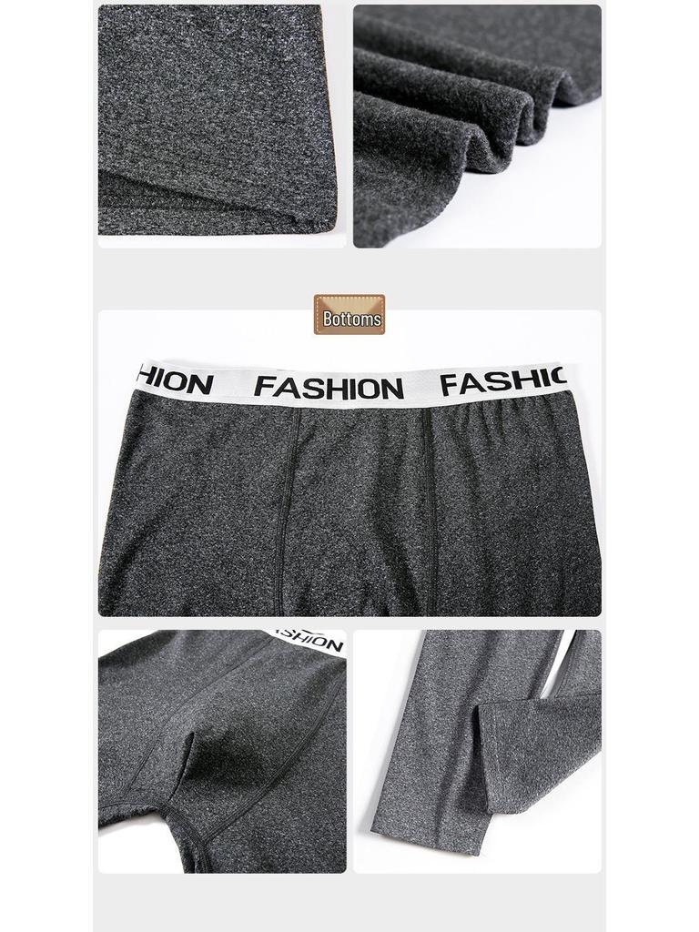 Men's Slim Fit Seamless Fleece-lined Thermal Underwear Set for Autumn