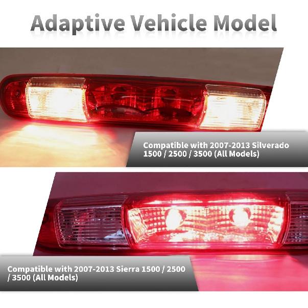 High Mount Stop Third Brake Light Cargo Lamp 25890530 Compatible With 2007-2013 Silverado Sierra 1500 2500HD 3500HD (Red 3 Pin)