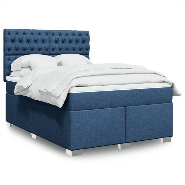 VidaXL Slat Bed Base with Mattress Blue 140x200 Cm Fabric 3292824