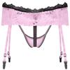 Tanga con Falda de Encaje para Hombre Cinturón Liguero Ajustable Diseño Calado Cintura Elástica Sin Entrepierna T-Back Ropa Interior Sissy