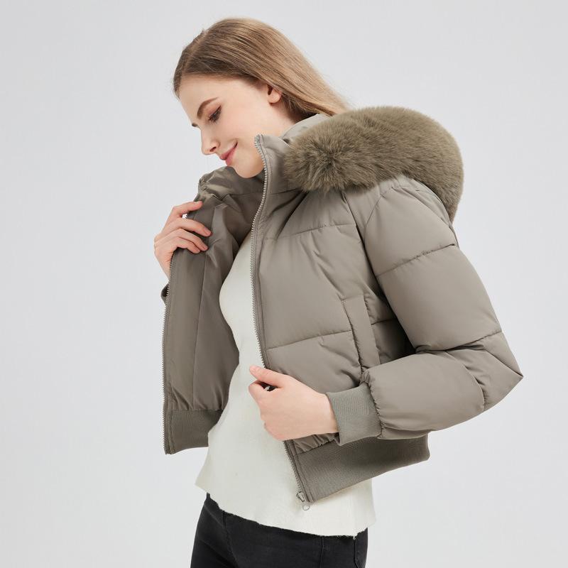 Winter 2025 New Fur Collar Casual Versatile Cotton Jacket Women's Hooded Short Warm Cotton Jacket Hooded New Jacket