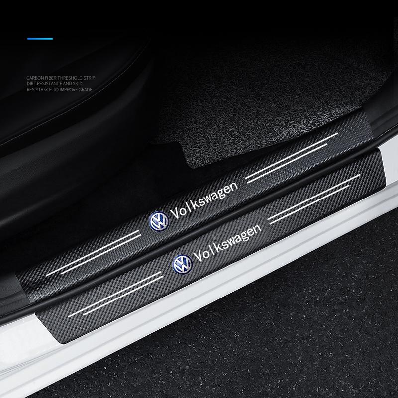For Volkswagen Car Door Sill Scuff Plate Carbon Fiber Sticker Protector For VW Volkswagen GTI Golf Polo Tiguan Passat Touareg Magotan Jetta PT7