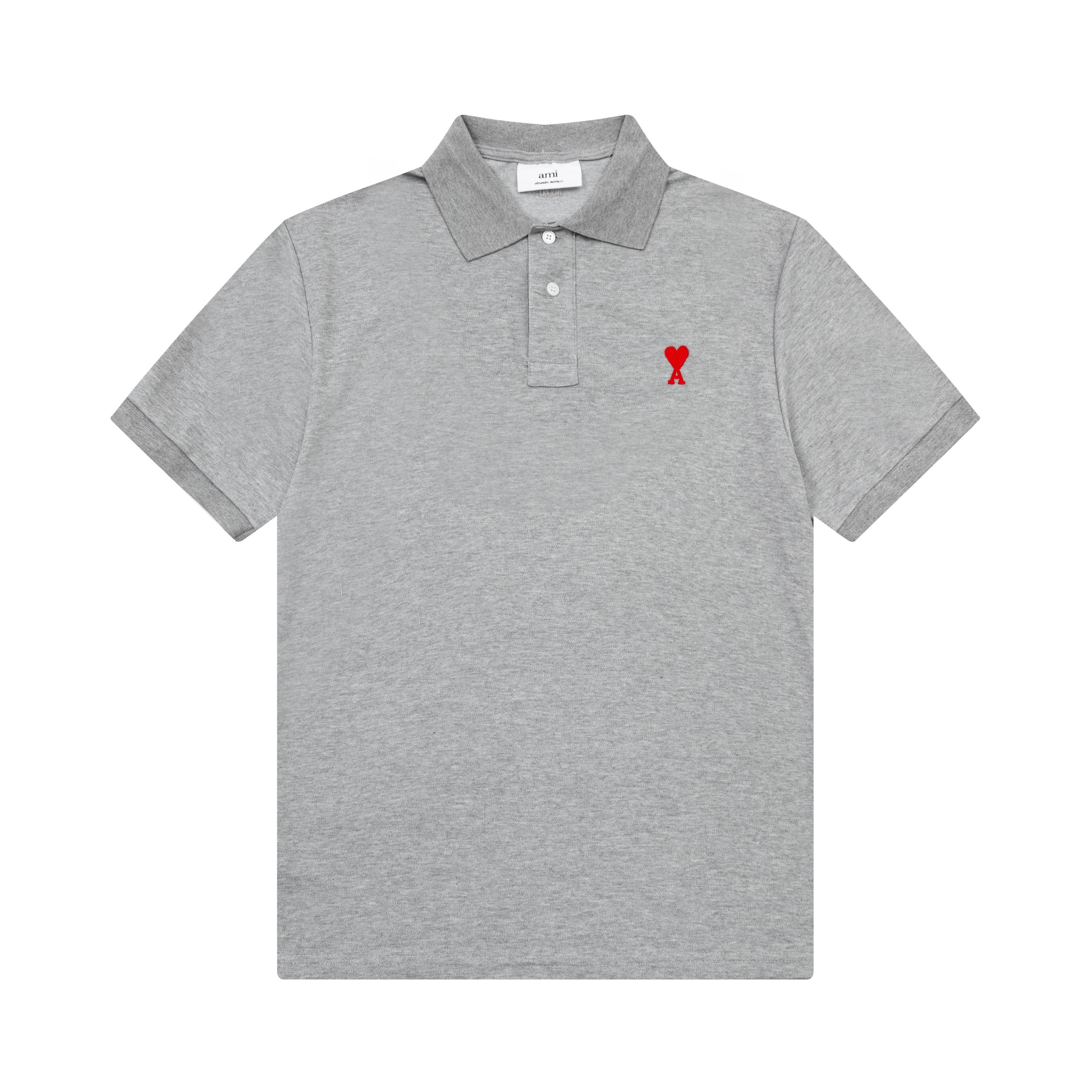 High Street Clothing AMI Lente en Zomer Kraag Klassiek Hart Borduurwerk Letter A Perzik Hart Puur Katoen Heren Poloshirt Korte Mouwen L