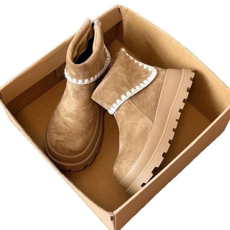 Miyou version~ Winter velvet thickened round head warm cotton shoes women's 2025 new matte short snow boots