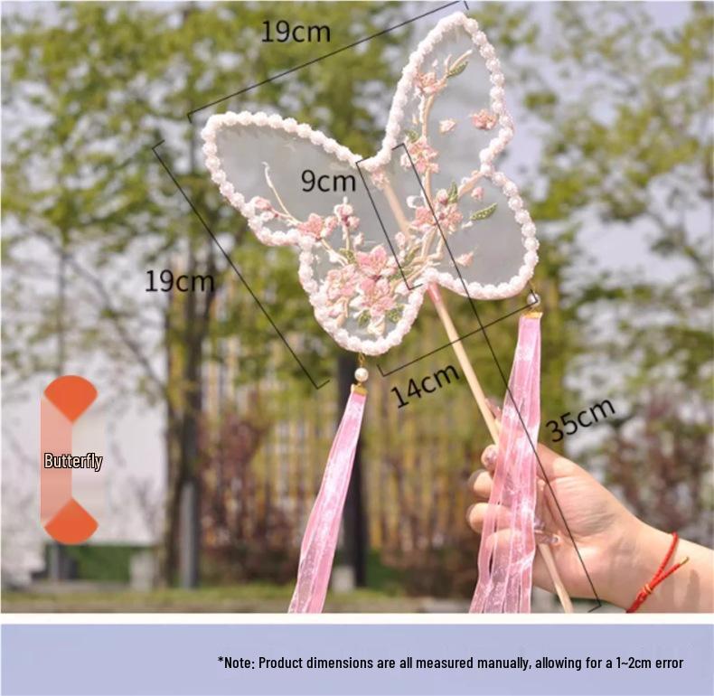 Taneční vějíř - Ručně vyšívaný vějíř s třásněmi pro Hanfu a dětský tanec