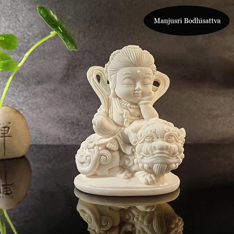 Cartoon Manjushri Statue Wisdom Buddha Statue Hand-carved Buddhist Gift Blessing Wisdom Home, Room, Office Decoration, Statue