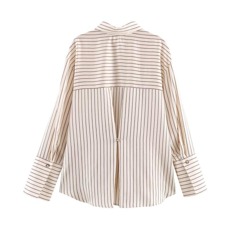 2026 Womens Relaxed Fit Striped Long Sleeve Shirt Casual Button-Up Blouse