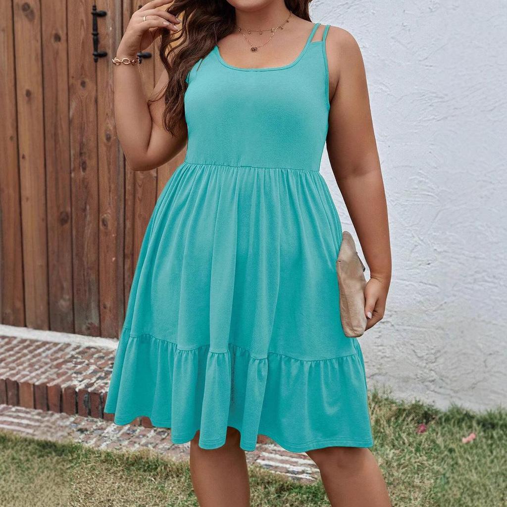 European & American Plus Size Sleeveless A-line Midi Dress for Spring/Summer 2025