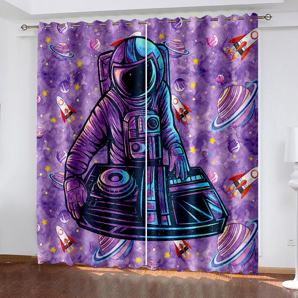 

Роскошные современные шторы на окнах Космос Астронавт Мультфильм Спальня Гостиная Столовая Украшения Тонкие красивые шторы W50H130(CM)x2&Hook