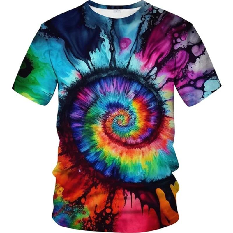 3D Printing Psychedelic T Shirt Neon Shirt Men And Women Gradient Color Tie-dye Pattern Tshirt O Neck Casual Short Sleeve Tops