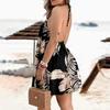 Women's Summer Fashion Casual Off Shoulder Printed  Neck Tie Loose Dress