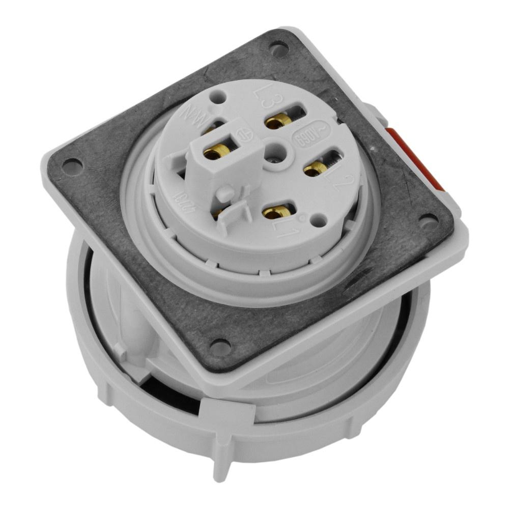 Panel Mount Power Socket Straight 16A 5P 400V Ip67 Hermetic Red