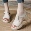 Pure Cowhide Summer New Thick-soled Casual Versatile Leather High-heeled Sandals Fish Mouth Velcro Mother Shoes