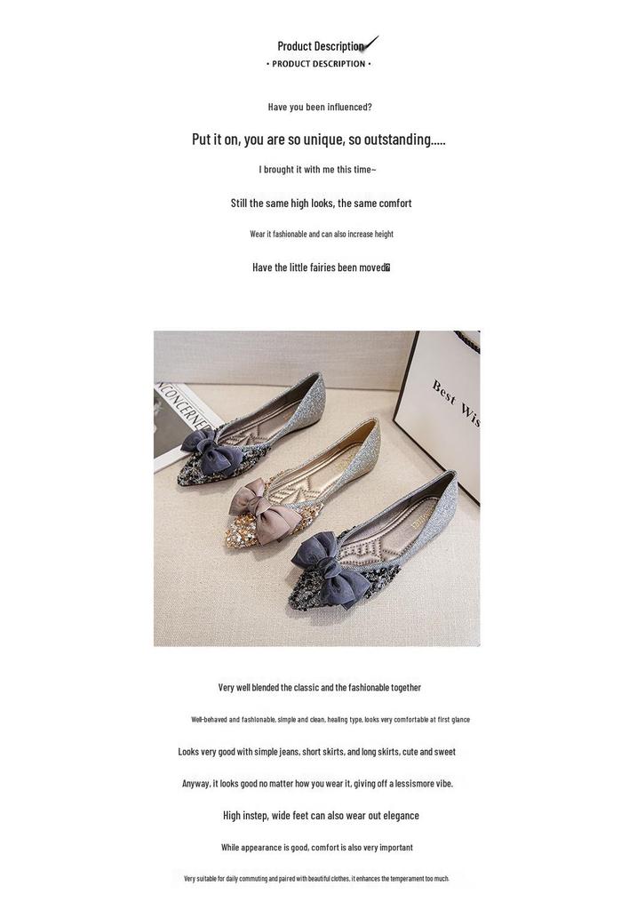 Spring 2025 Women's Rhinestone Bow Pointed Toe Loafers, Sizes 41-43