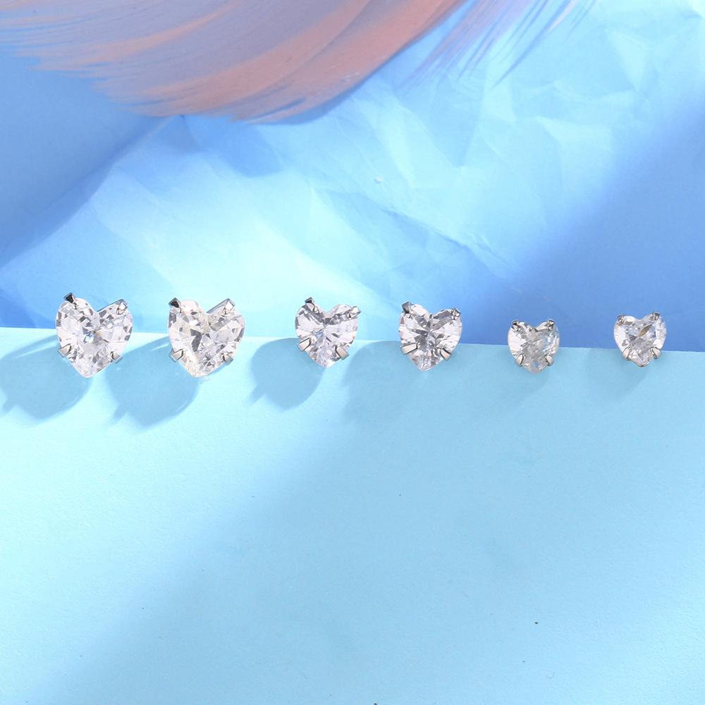 Shining Zircon Heart Stud Earrings, Sweet Girlish Mini Classic Love Earbone Studs, Sleep Free Peach Heart Earrings