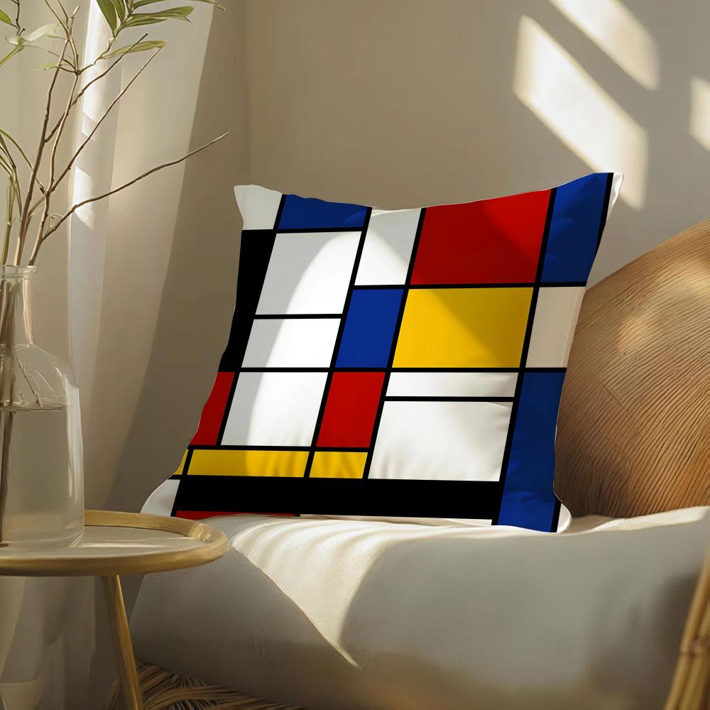 Painting Piet Mondrian Art Cushion Cover Soft Short Plush Pillow Cover Smooth Cozy Texture Aesthetic Cushion Case Home Decor