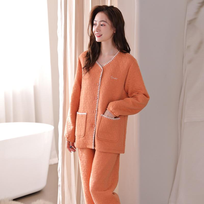 Pajamas Women'S Spring And Autumn Thickened Pure Cotton Long-Sleeved Winter Thin Padded Cotton Autumn And Winter Air Cotton Winter Large Size