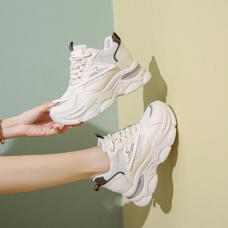 Muffin thick-soled lace-up casual sports shoes 2025 new fashion trend little white shoes suitable for wearing dad shoes in all seasons