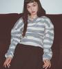 Yansisi Striped Fluffy V-Neck Knit Sweatshirt - Cream