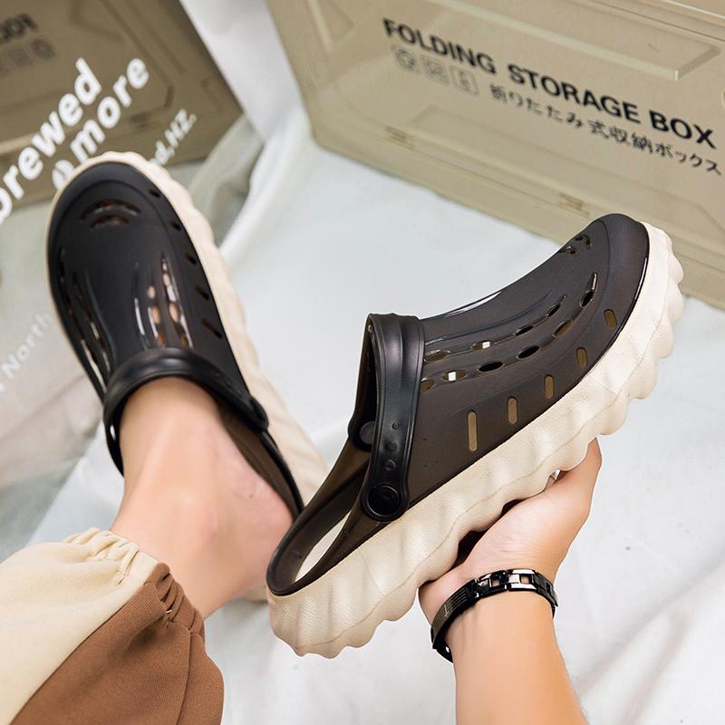 Sandalen für Herren Lochschuhe für Herren Runde Zehenpartie Strandschuhe Jelly-Sandalen Herren Hausschuhe Fahrschuhe