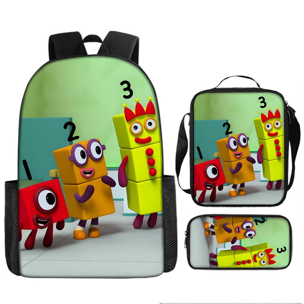 Digital Building Block Numberblocks School Bag Large Capacity Polyester Backpack Satchel Bag Pencil Bag Backpack Three-Piece Set