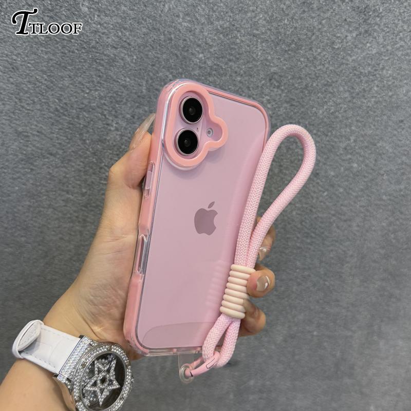 2in1 Clear With Wrist Strap lanyard Phone Case For iPhone 11 12 13 14 15 16 Pro Max Plus Shockproof Bumber Soft TPU Cover