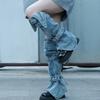 Womens Harajuku Punk Rock Denim Leg Warmer Socks Gothic Bandage Buckled Knee High Foot Cover Aesthetic Grunge Streetwear