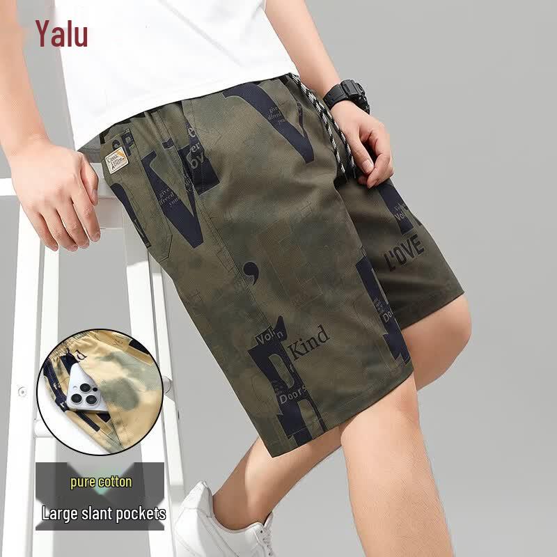 Yalu Men s Mid-Aged Printed Cotton Casual Shorts 6XL